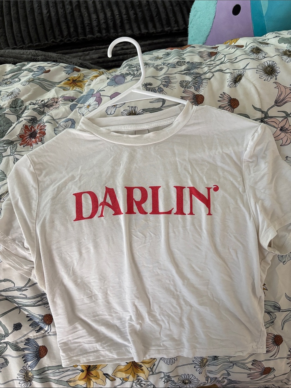 White 'DARLIN'' Graphic Tee with Red Lettering